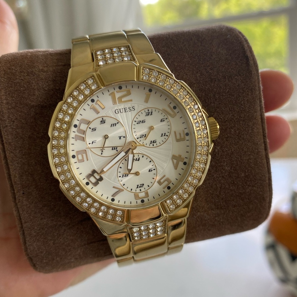 Guess Gold-Tone Watch with Crystal Detailing